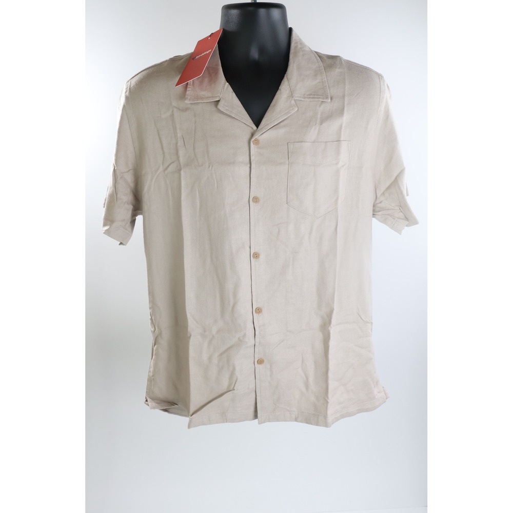 Birddogs Tech Linen Shirt Camp Collar Medium Beige Linen Blend Casual